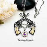 Womens Ammo Bullet Double Pistols Gun Charm Necklace