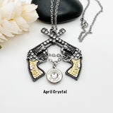 Womens Ammo Bullet Double Pistols Gun Charm Necklace
