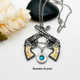 Womens Ammo Bullet Double Pistols Gun Charm Necklace