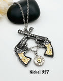 Womens Ammo Bullet Double Pistols Gun Charm Necklace