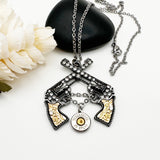 Womens Ammo Bullet Double Pistols Gun Charm Necklace
