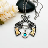 Womens Ammo Bullet Double Pistols Gun Charm Necklace