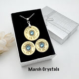 Womens Shotgun Shell 12 Gauge Birthstone Ammo Jewelry Gift Set