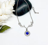Dainty Antler Bullet Charm Necklace With Birthstone Crystal