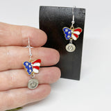 Womens Bullet Patriotic Butterfly 9 mm Crystal Earrings , Ammo Jewelry Gifts
