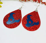 Womens Football Houston Red Glitter Earrings