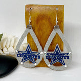 Dallas Texas Star Glitter Blue Silhouette Football Earring
