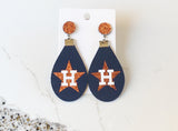 Houston Baseball Teardrop Orange Glitter Stud Earrings