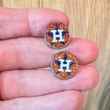 Baseball Orange Or Blue H Town Texas Glitter Stud Earrings