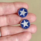 Baseball Orange Or Blue H Town Texas Glitter Stud Earrings
