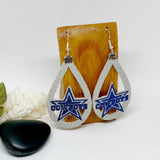 Dallas Texas Star Glitter Blue Silhouette Football Earring