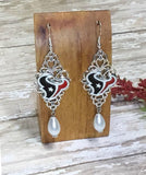 Womens Football Houston Or Dallas White Pearl Charm Earrings