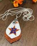 Houston Star Long Double Glitter Baseball Charm Necklace
