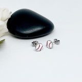 Tiny White Baseball Stud Earrings