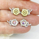 Womens Bullet 223 Flower Stud Earrings In Brass Or Nickel Genuine Swarovski Crystals