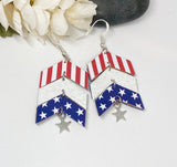 Patriotic Leather Flag Earrings With Star Charms