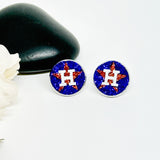 Baseball Orange Or Blue H Town Texas Glitter Stud Earrings