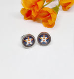 Houston Star Tiny Baseball Earrings