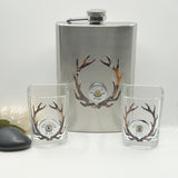 Camo Antler Shotgun Shell Flask With Shot Glasses Gift Set