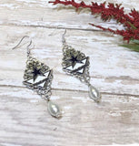 Womens Football Houston Or Dallas White Pearl Charm Earrings