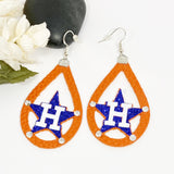 Orange Leather Silhouette Baseball Earrings