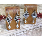 Womens Football Houston Or Dallas White Pearl Charm Earrings