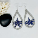 Dallas Texas Star Glitter Blue Silhouette Football Earring