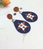 Houston Baseball Teardrop Orange Glitter Stud Earrings