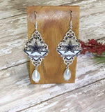 Womens Football Houston Or Dallas White Pearl Charm Earrings