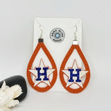 Orange Leather Silhouette Baseball Earrings