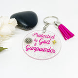 Acrylic Bullet Keychain Protected By God & Gunpowder With 9 mm Bullet
