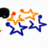 Blue Orange Resin Glitter Star Baseball Football Earrings