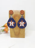 Houston Baseball Teardrop Orange Glitter Stud Earrings