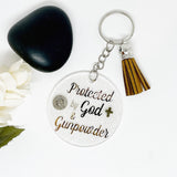 Acrylic Bullet Keychain Protected By God & Gunpowder With 9 mm Bullet