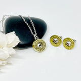 Womens Brass 45 Ammo / Bullet Necklace & Stud Earrings Gift Set