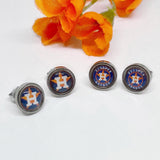 Houston Star Tiny Baseball Earrings