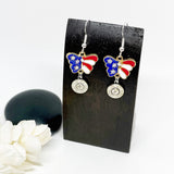 Womens Bullet Patriotic Butterfly 9 mm Crystal Earrings , Ammo Jewelry Gifts