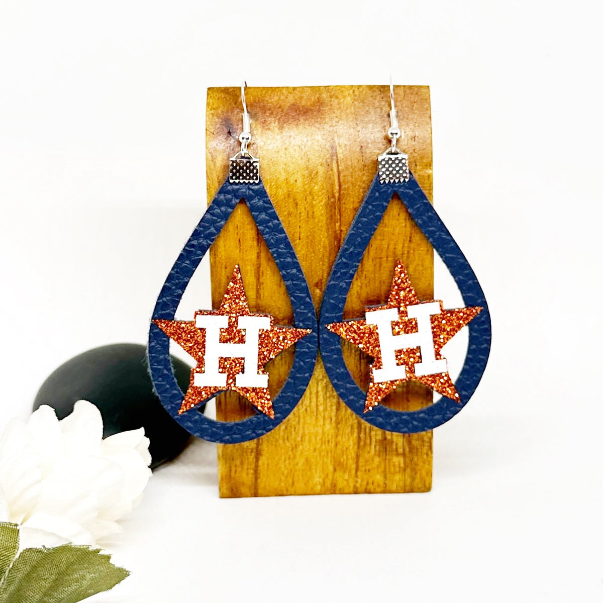 Astros Inspired Earrings/ Astros Earrings/ Houston Earrings, Houston Astros, Orange and Blue Earrings, Gift for Fans
