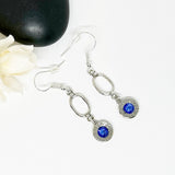 Womens Dainty Sterling Silver 9 mm Dangle Earrings With Birthstone Crystal