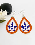 Orange Leather Silhouette Baseball Earrings