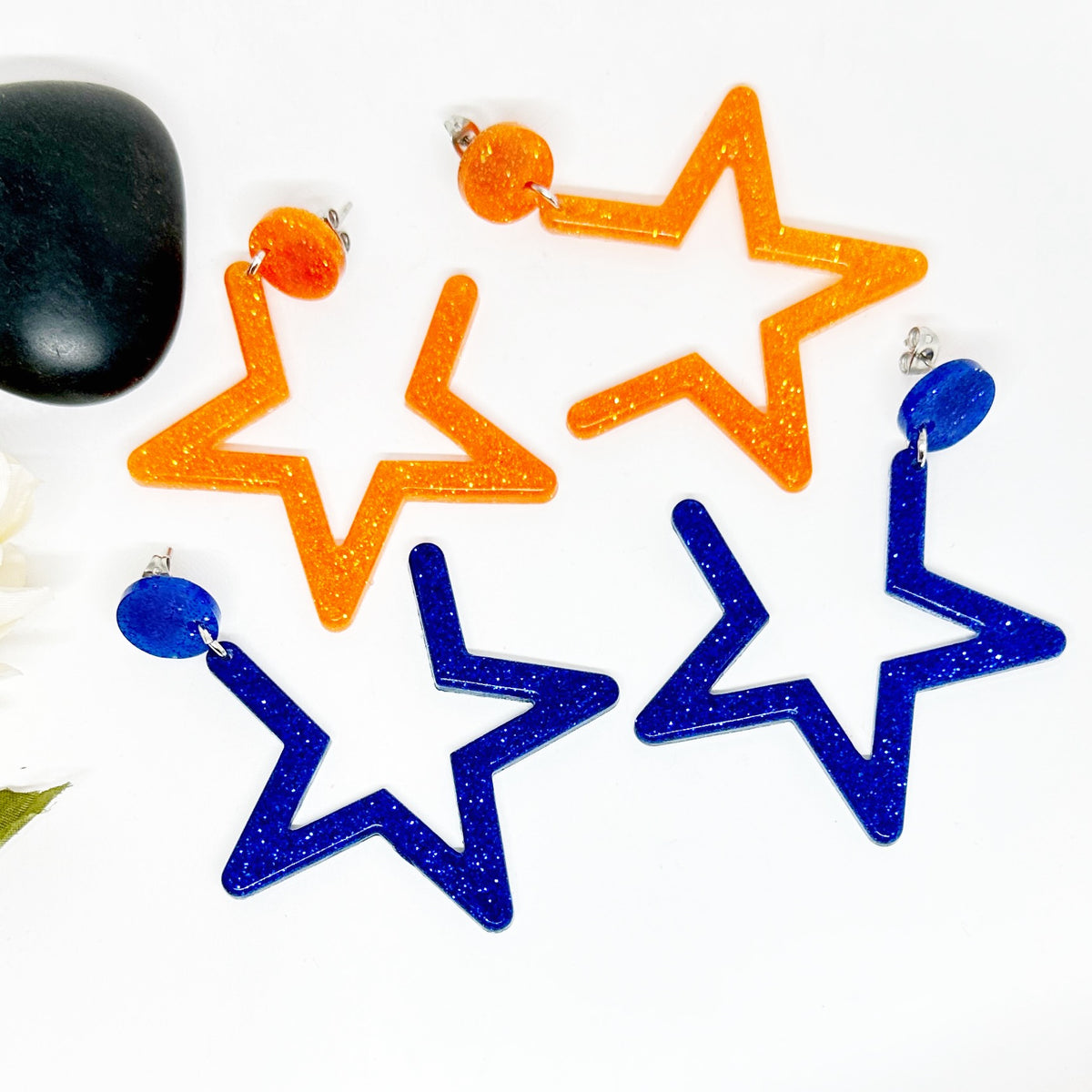 Gold Star Earrings | Astros Earrings | Blue and Orange Stars Royal