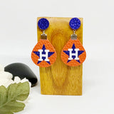 Womens Houston Glitter Stud Baseball Earrings