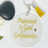 Acrylic Bullet Keychain Protected By God & Gunpowder With 9 mm Bullet