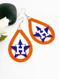Orange Leather Silhouette Baseball Earrings