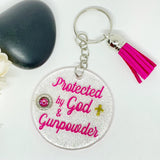 Acrylic Bullet Keychain Protected By God & Gunpowder With 9 mm Bullet