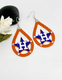 Orange Leather Silhouette Baseball Earrings