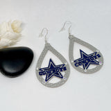 Dallas Texas Star Glitter Blue Silhouette Football Earring