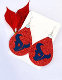 Womens Football Houston Red Glitter Earrings