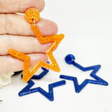 Blue Orange Resin Glitter Star Baseball Football Earrings