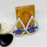 Dallas Texas Star Glitter Blue Silhouette Football Earring